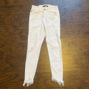 White high waisted distressed jeans, size 25